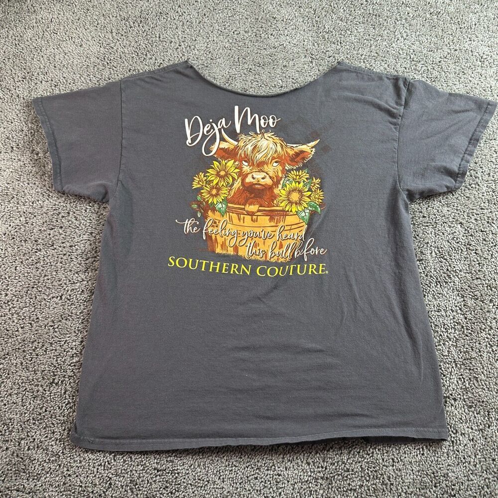 Southern Couture Shirt Womens Extra Large Gary Deja Moo Cow Short Sleeve FLAW